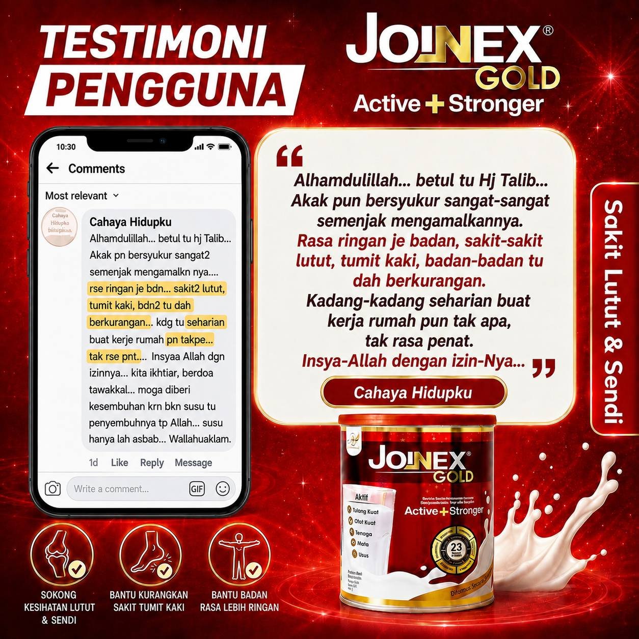 Perkongsian WhatsApp pelanggan Joinex Gold 5