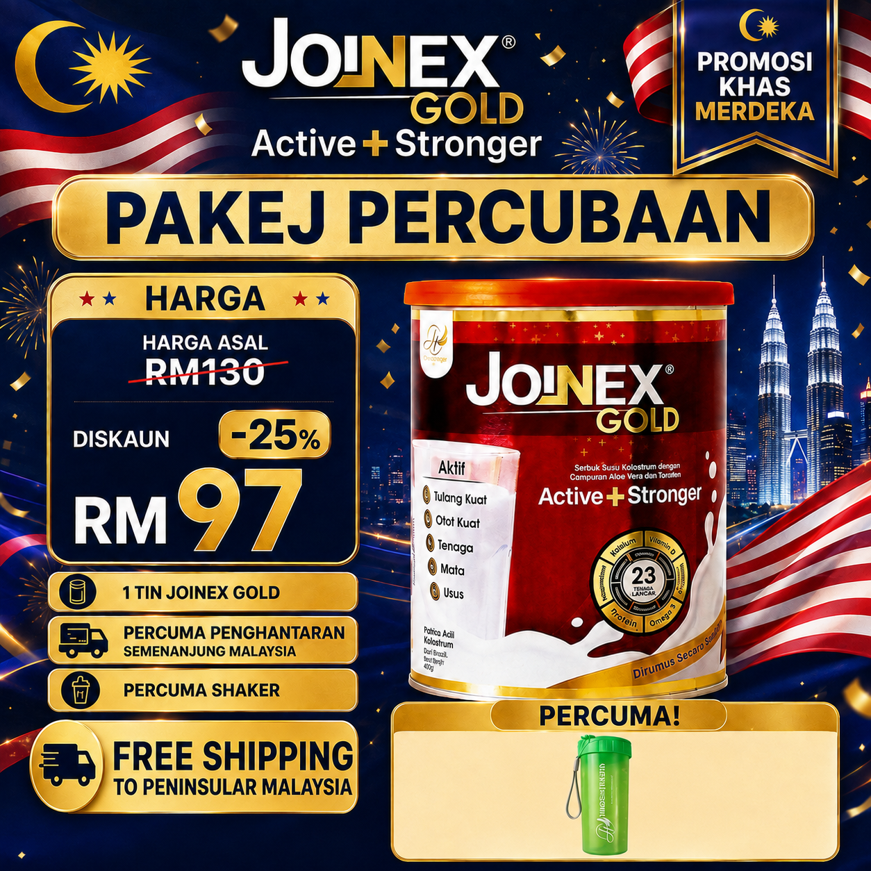 Poster promosi Pakej Percubaan satu tin Susu Joinex Gold