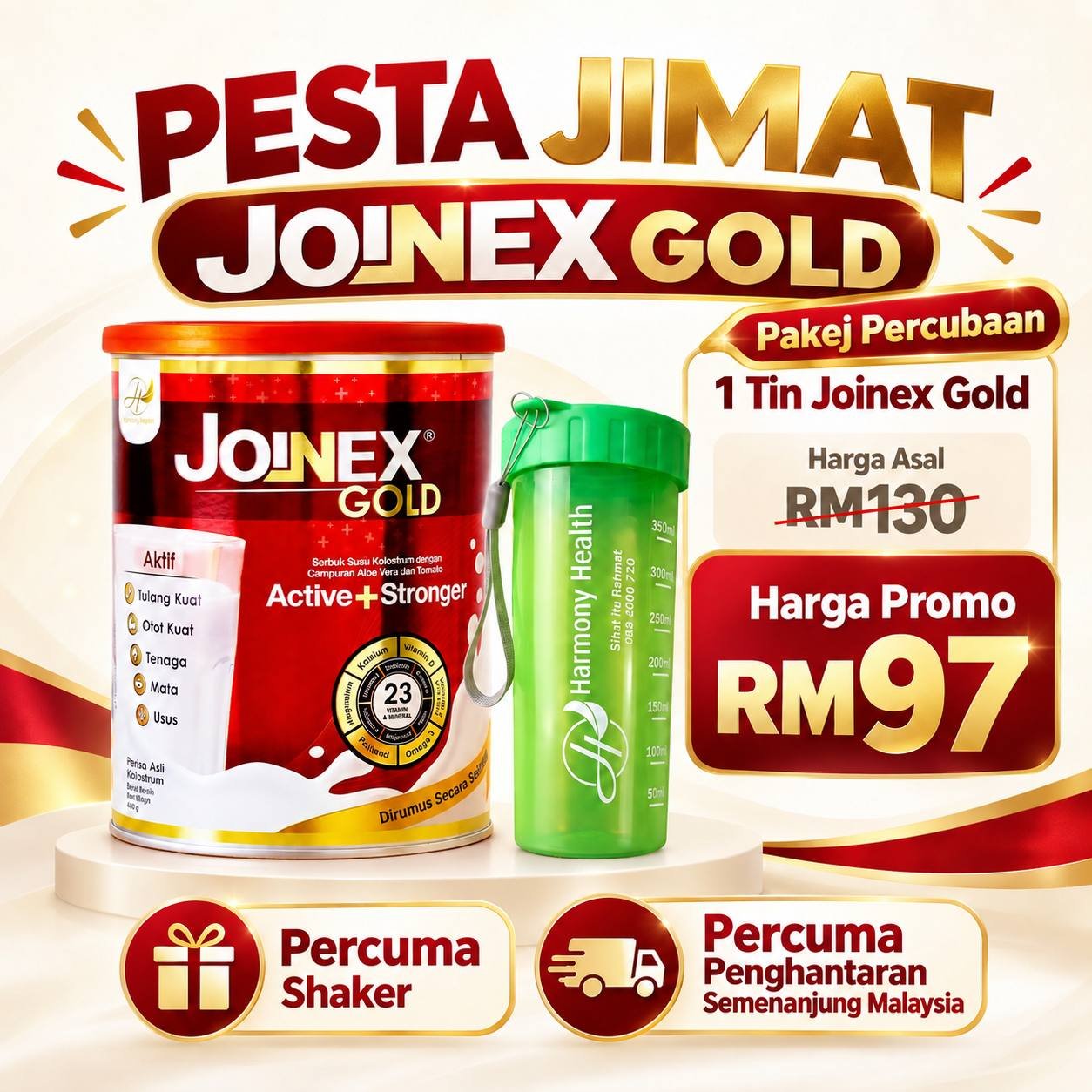 Poster promosi Pakej Percubaan satu tin Susu Joinex Gold