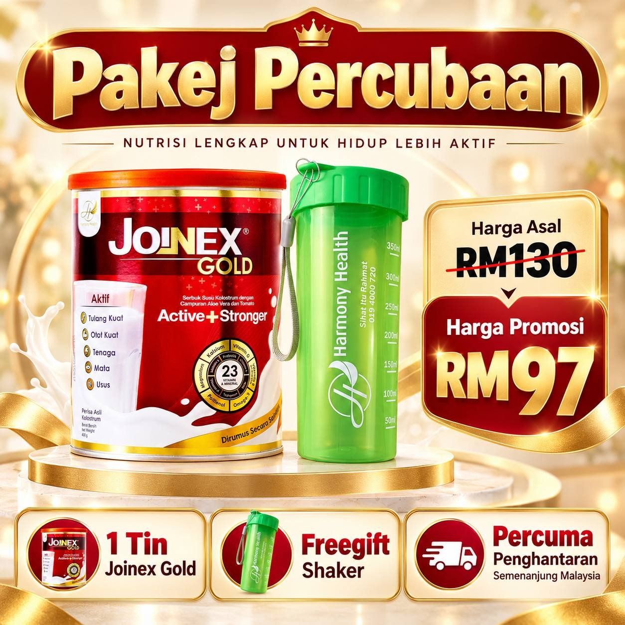 Poster promosi Pakej Percubaan satu tin Susu Joinex Gold